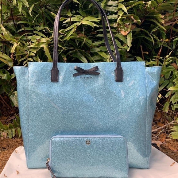 Kate Spade Mavis Street Glitter Blue Tote & Wallet - Picture 1 of 4